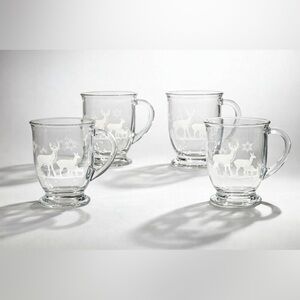 Williams-Sonoma Woodland Deer Mugs made by Anchor Hocking Set of 4 NWOB RETIRED